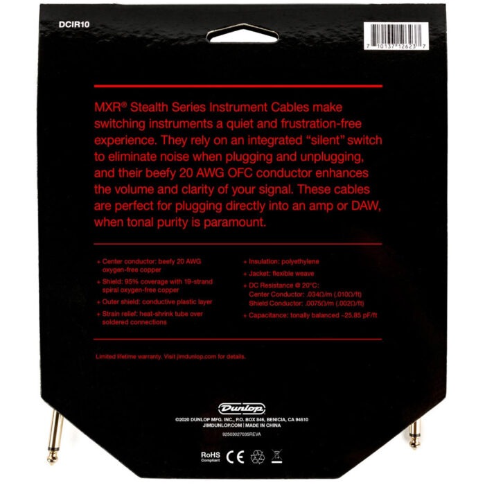 MXR DCIR10 10' Foot Stealth Series Instrument Cable