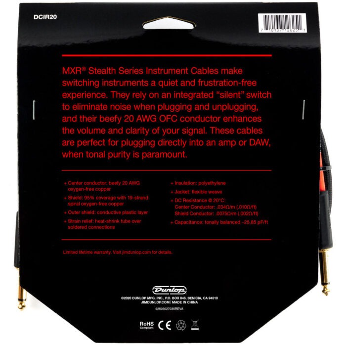 MXR DCIR20 20' Foot Stealth Series Instrument Cable